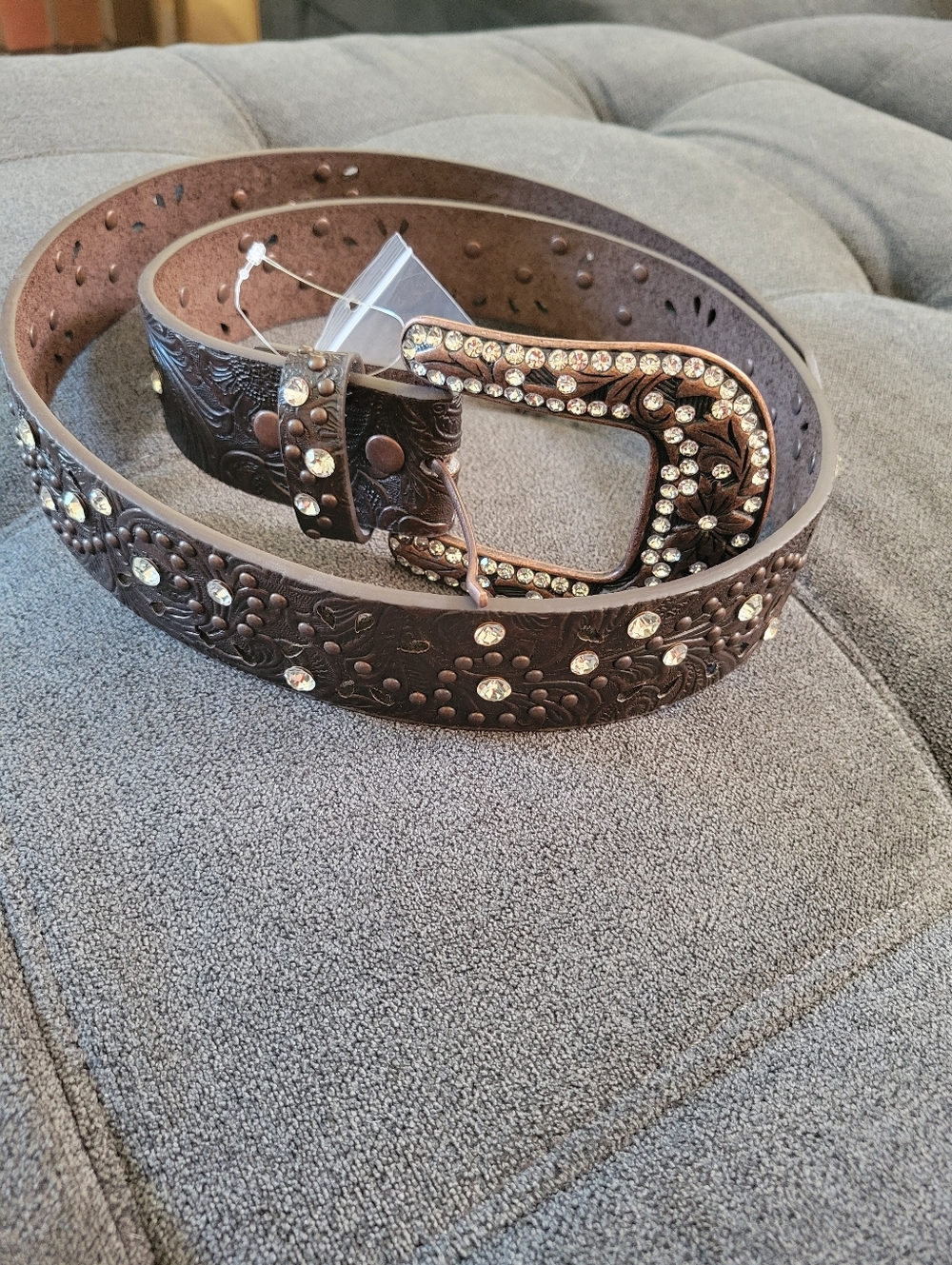 Shyanne Brown Western Tooled Leather Belt with Decorative Buckle